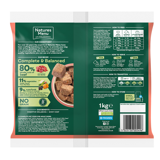Natures Menu 80/20 Grass Fed Beef Nuggets 1kg